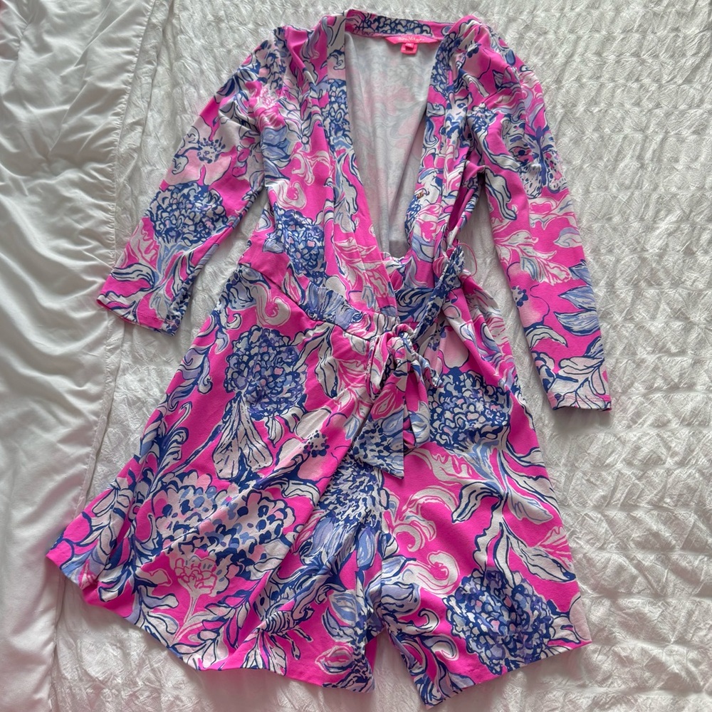 Lilly Pulitzer Karli Wrap Romper Tropics Sun Drenched